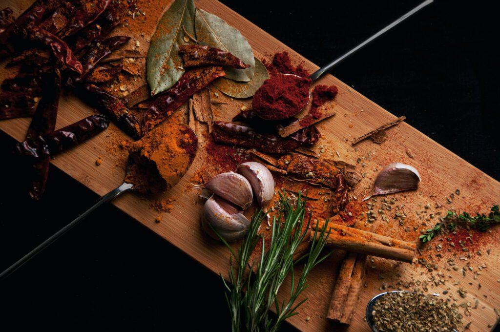 Picture of Ayurvedic spices on a board. There are powerful medicines in nature that can be used to treat various conditions of the body and mind.